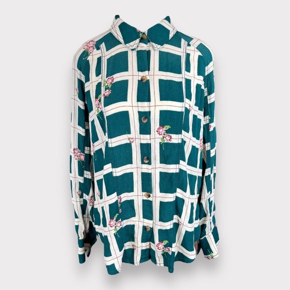 Free People Women's Window To My Heart Button Down Green Blouse Top Shirt Size M - Picture 3 of 16